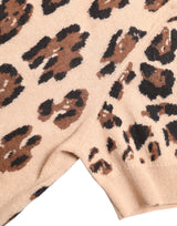 Top de lana de cuello de cuello de tortuga de leopardo beige beige