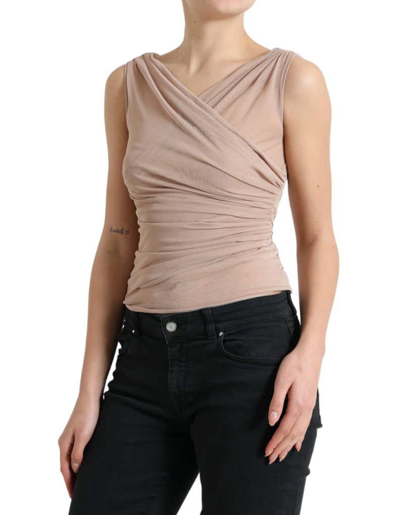 Elegant Beige V-Ausschnitt ärmelloses Tanktop