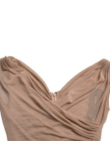 Elegante canotta canotta senza maniche a V-Neck Beige