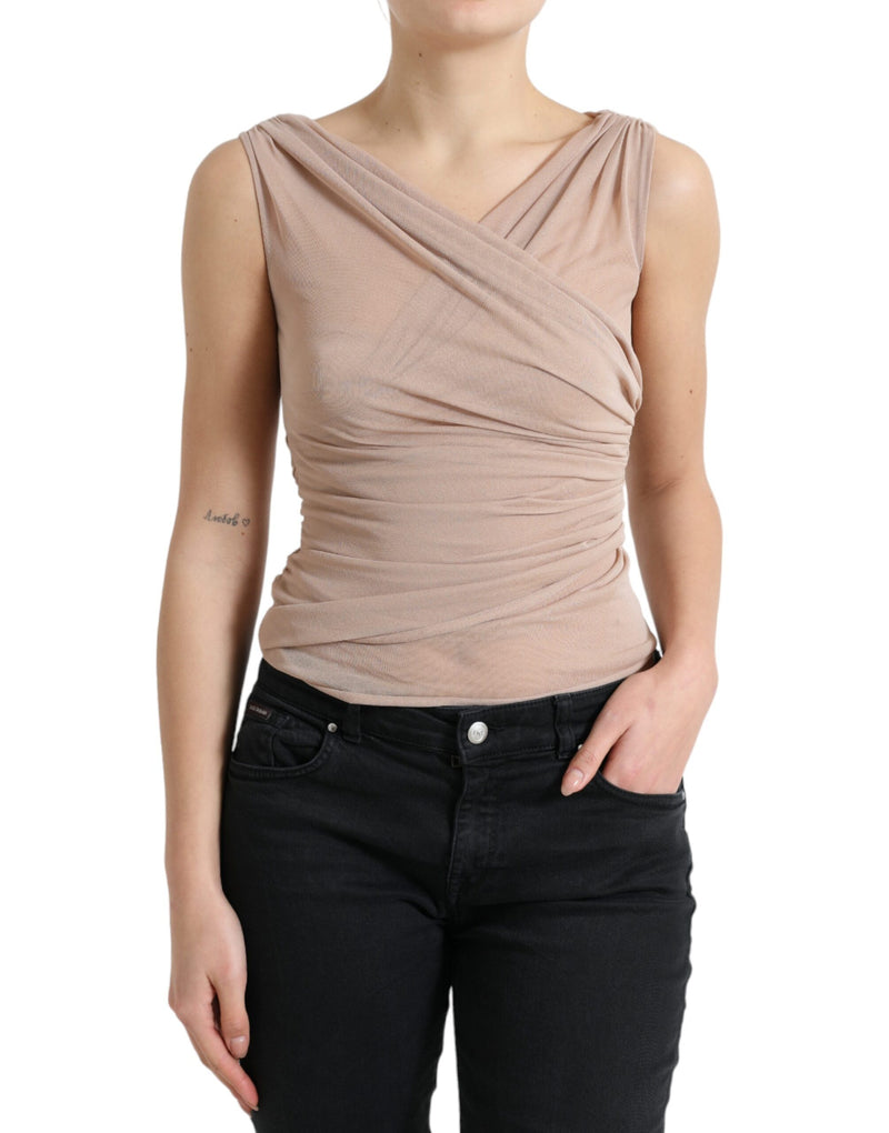 Elegante canotta canotta senza maniche a V-Neck Beige