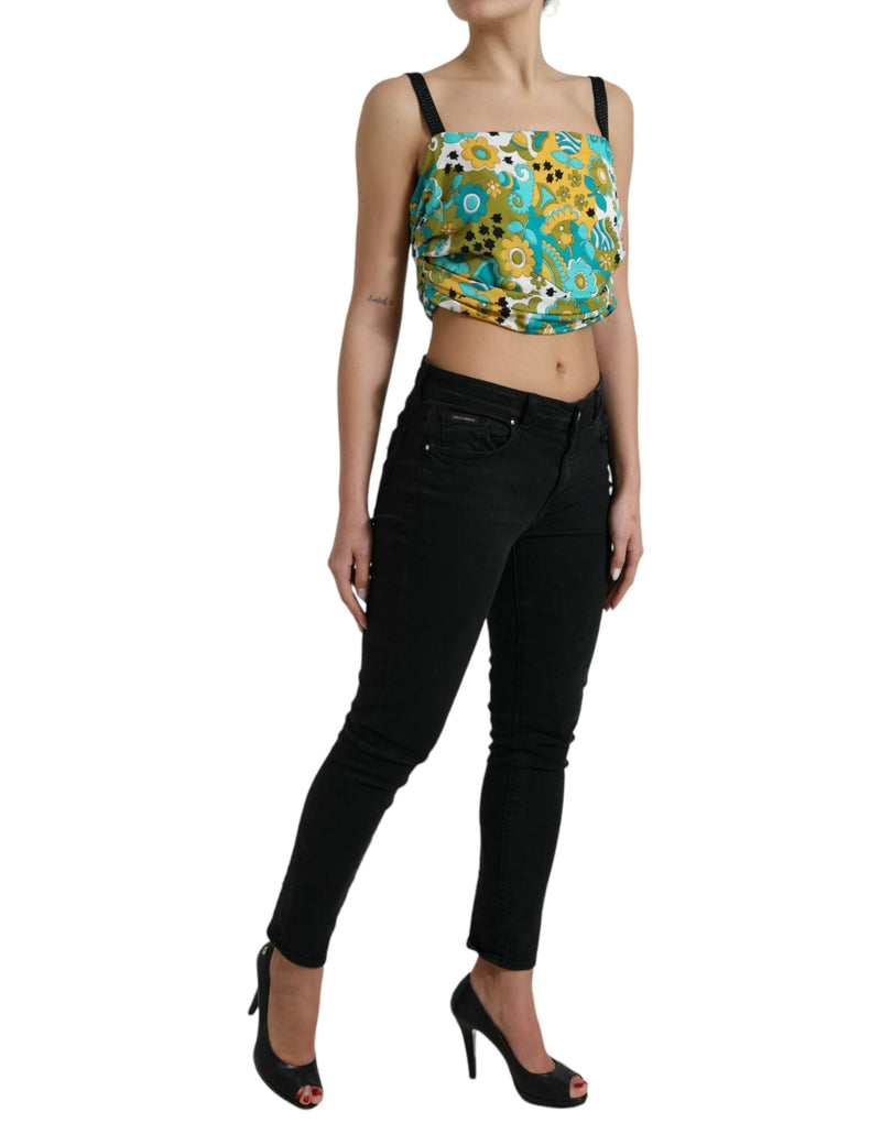 Elegant Floral Silk Blend Top Cropped Top