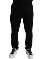 Elegante schwarze Baumwolljogger mit Logo -Stickerei