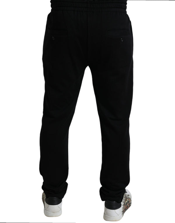 Elegante schwarze Baumwolljogger mit Logo -Stickerei