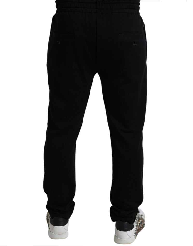 Eleganti jogger di cotone nero con ricamo a logo