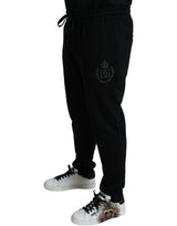 Eleganti jogger di cotone nero con ricamo a logo