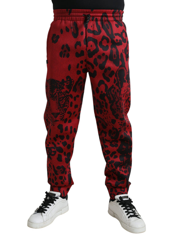 Eleganti jogger di stampa leopardo in rosso e nero