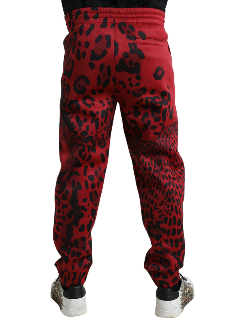 Eleganti jogger di stampa leopardo in rosso e nero