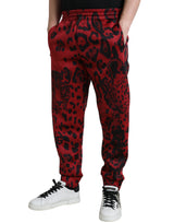 Elegant Leopard Print Joggers in Red and Black