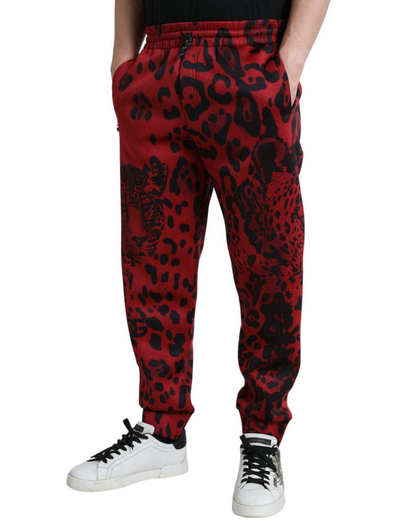 Eleganti jogger di stampa leopardo in rosso e nero