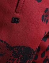 Eleganti jogger di stampa leopardo in rosso e nero