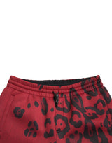 Elegant Leopard Print Joggers in Red and Black