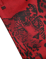 Eleganti jogger di stampa leopardo in rosso e nero