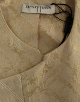 Exquisites beige Brocade ärmellose Jacke Weste