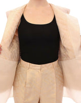 Exquisites beige Brocade ärmellose Jacke Weste