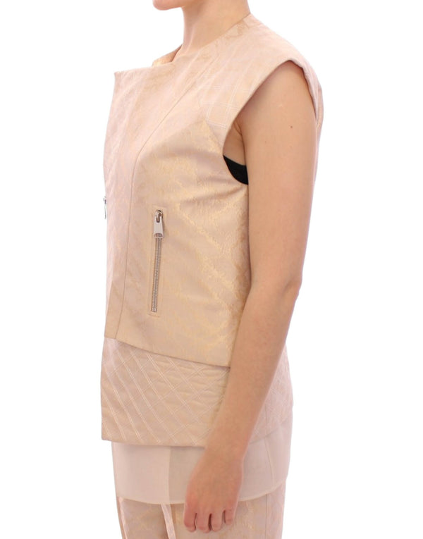 Exquisite Beige Brocade Sleeveless Jacket Vest