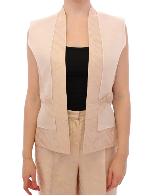 Gilet sans manches en brocade beige exclusive