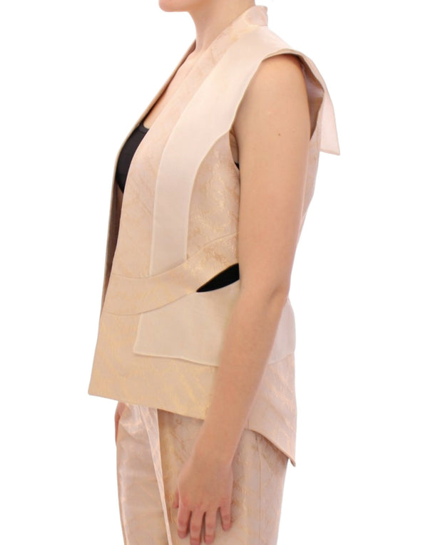 Gilet sans manches en brocade beige exclusive