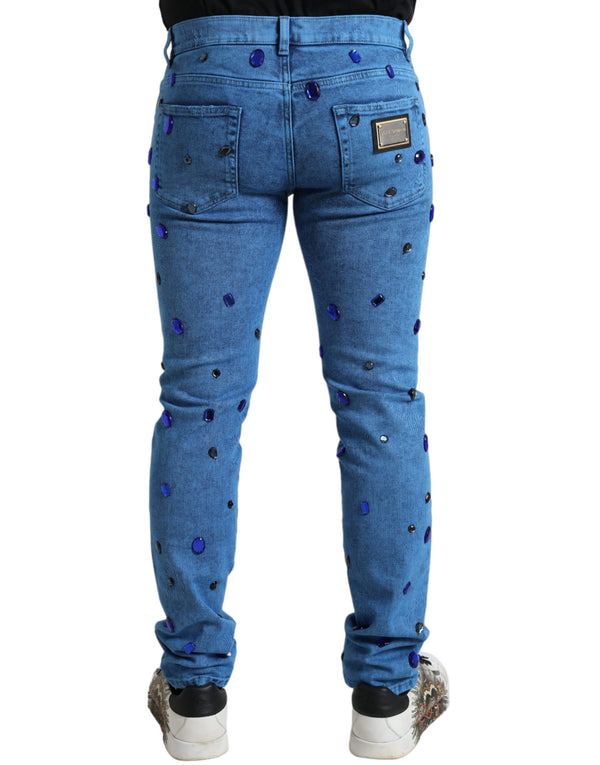 Kristallverzerrte dünne Denim -Jeans