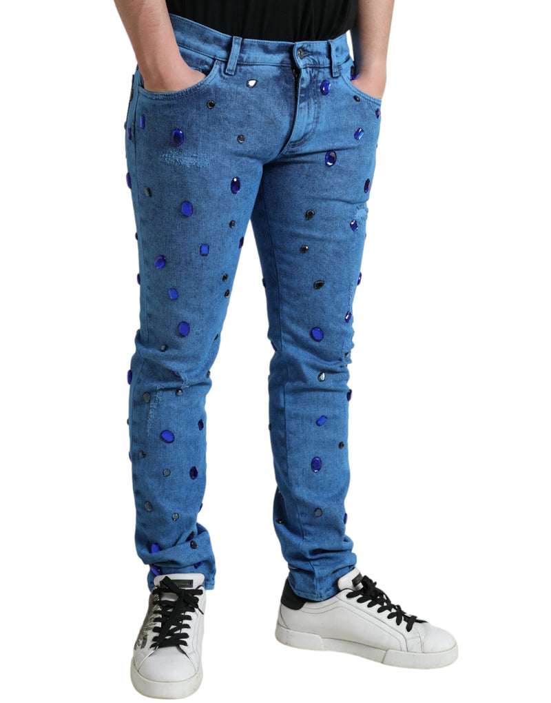 Kristallverzerrte dünne Denim -Jeans