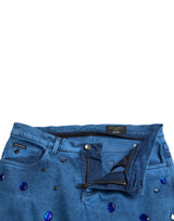 Kristallverzerrte dünne Denim -Jeans