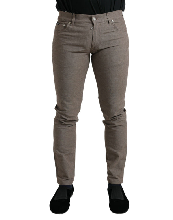 Pantalon maigre élégant en coton brun