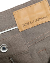 Eleganti pantaloni magri in cotone marrone