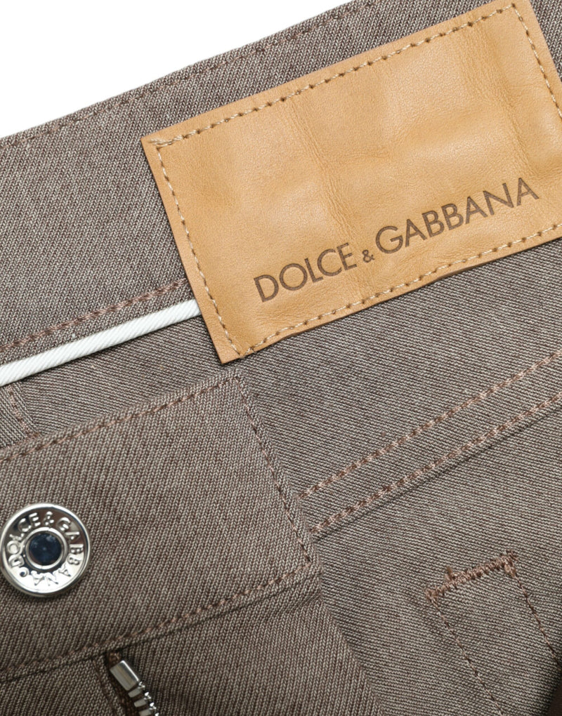 Eleganti pantaloni magri in cotone marrone