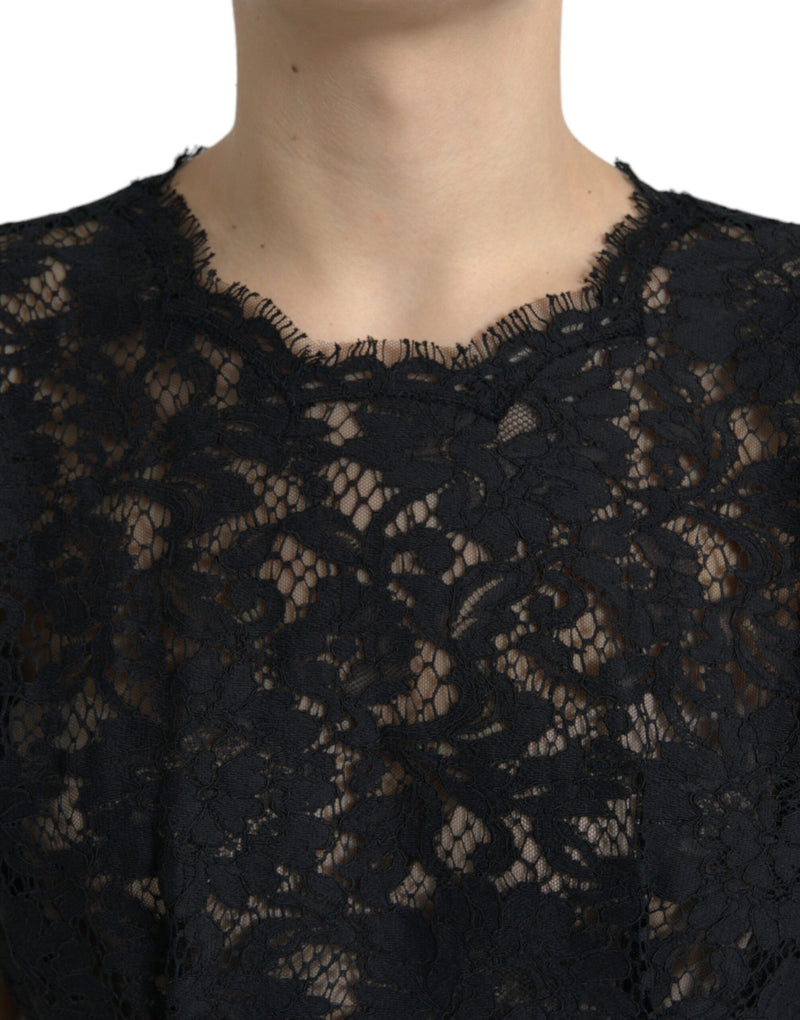 Elegant Black Floral Lace A-Line Mini Dress