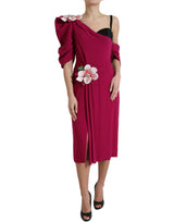 Elegant Purple Silk Midi Sheath Dress