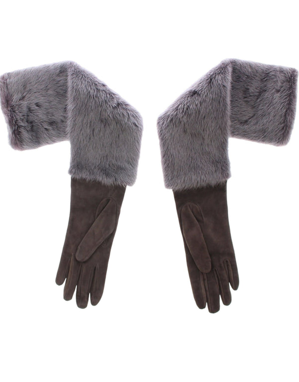 Gants de coude en cuir de fourrure de vison gris élégant