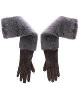 Elegant Gray Mink Fur Leather Elbow Gloves