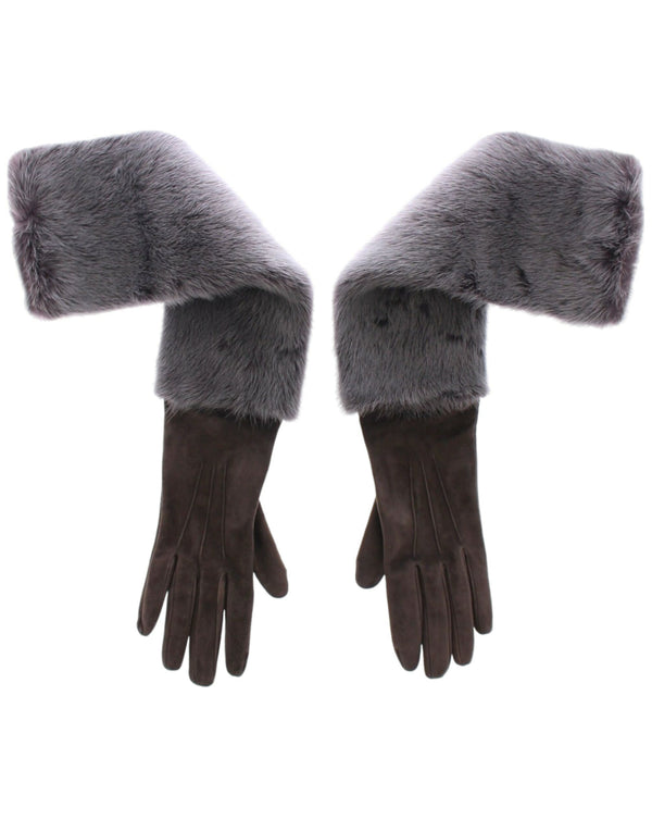 Gants de coude en cuir de fourrure de vison gris élégant