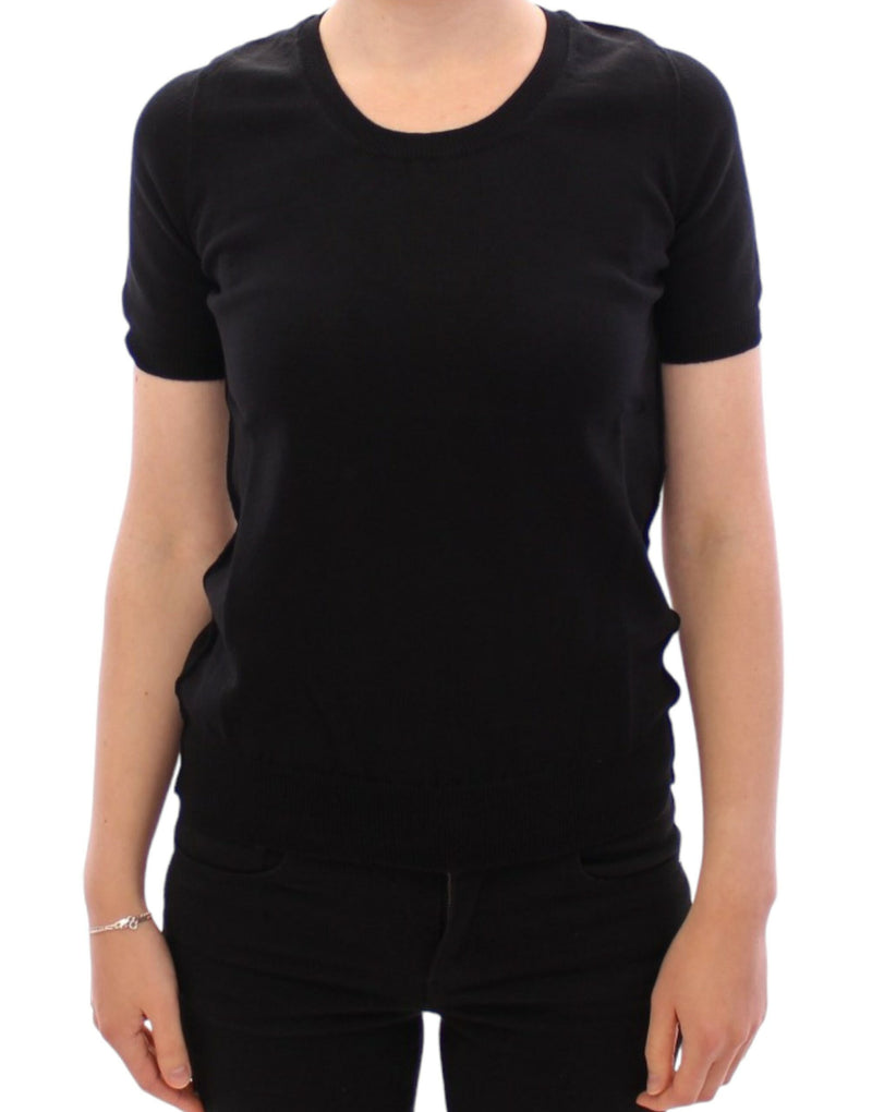 Elegante camiseta de cuello de tripulación de algodón negro