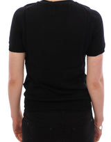 Elegante camiseta de cuello de tripulación de algodón negro