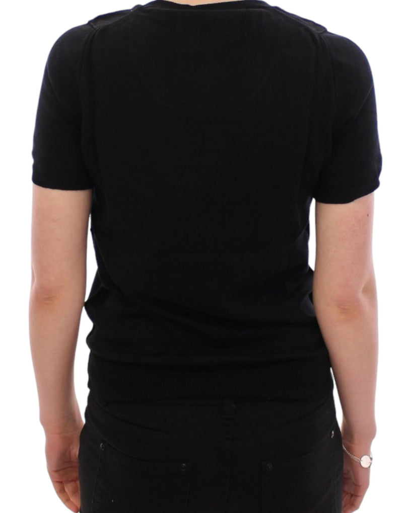 Elegante camiseta de cuello de tripulación de algodón negro