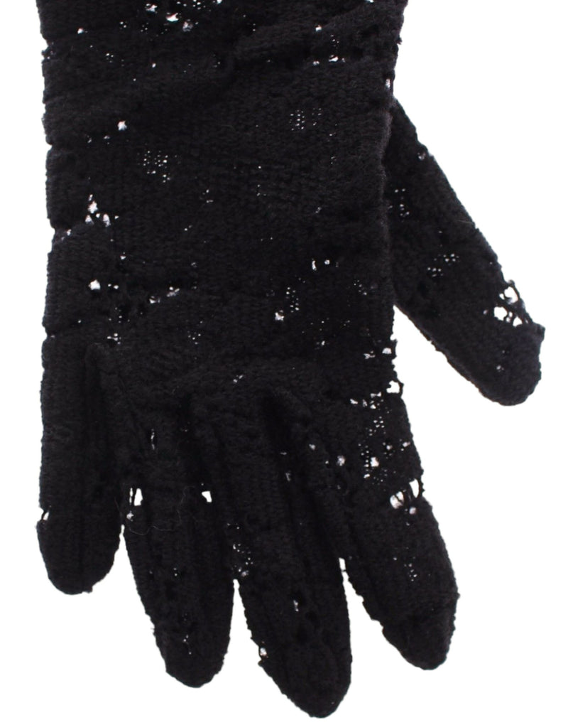 Gants de lace en laine noire et gants de coude en fourrure d'agneau