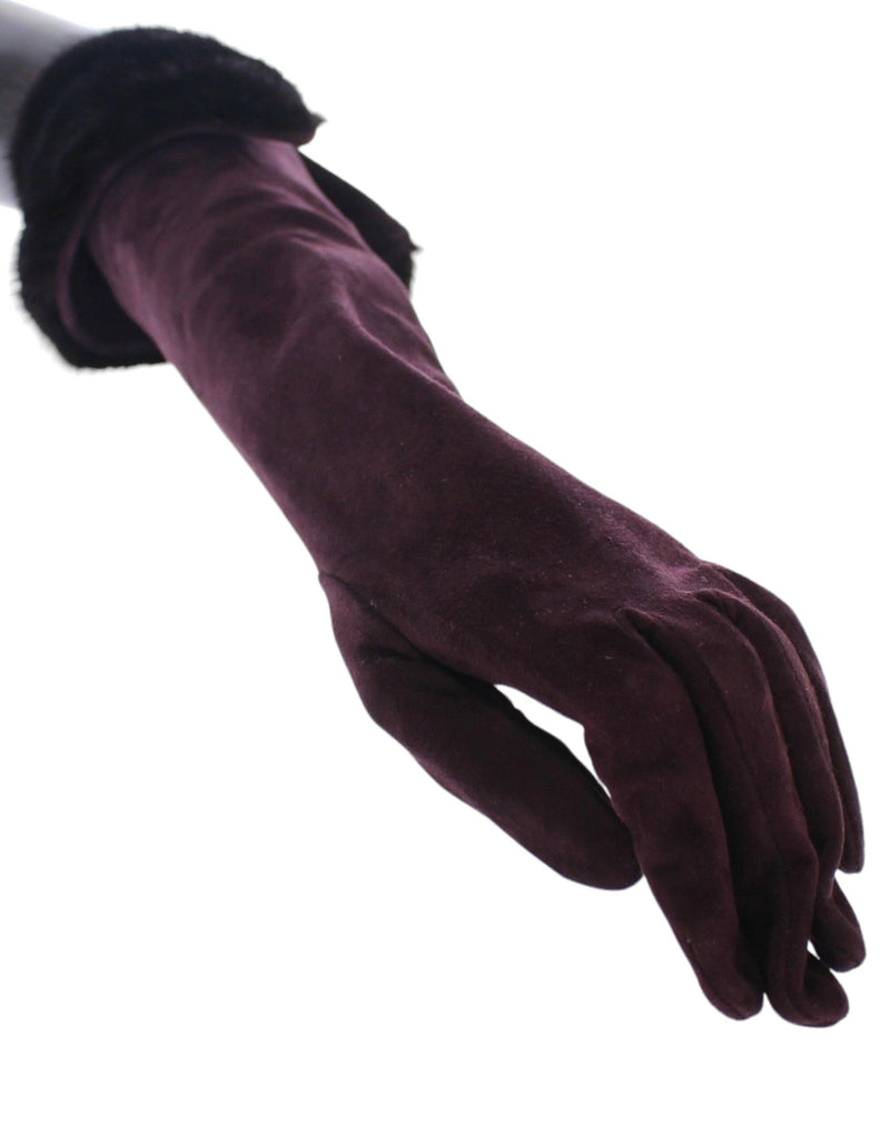 Gants de fourrure violets élégants de longueur de coude pourpre