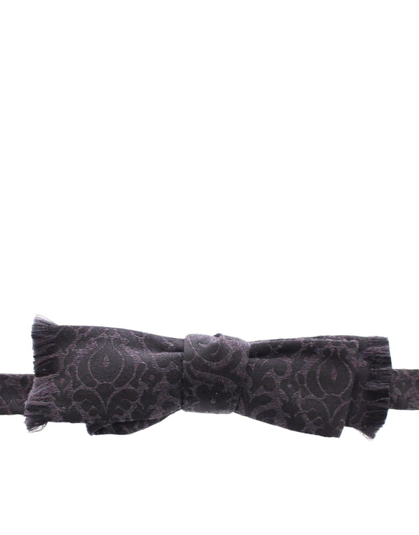 Elegant Black Paisley Silk-Wool Blend Bow Bow