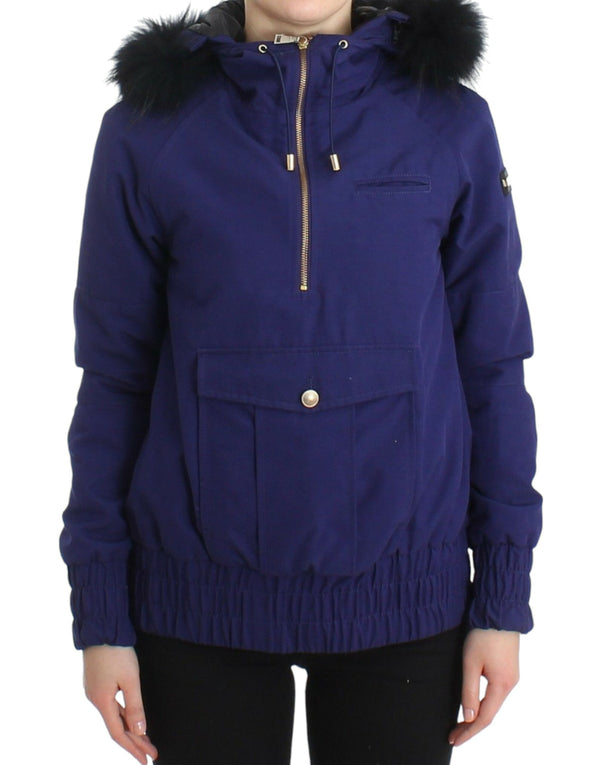 Chic Blue K-Way-Jacke mit Kunstpelz Akzent