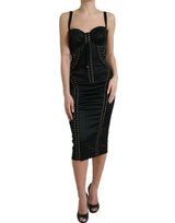 Elegante vestito Midi Bodi Black Lace-Up Midi