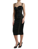 Elegante vestito Midi Bodi Black Lace-Up Midi