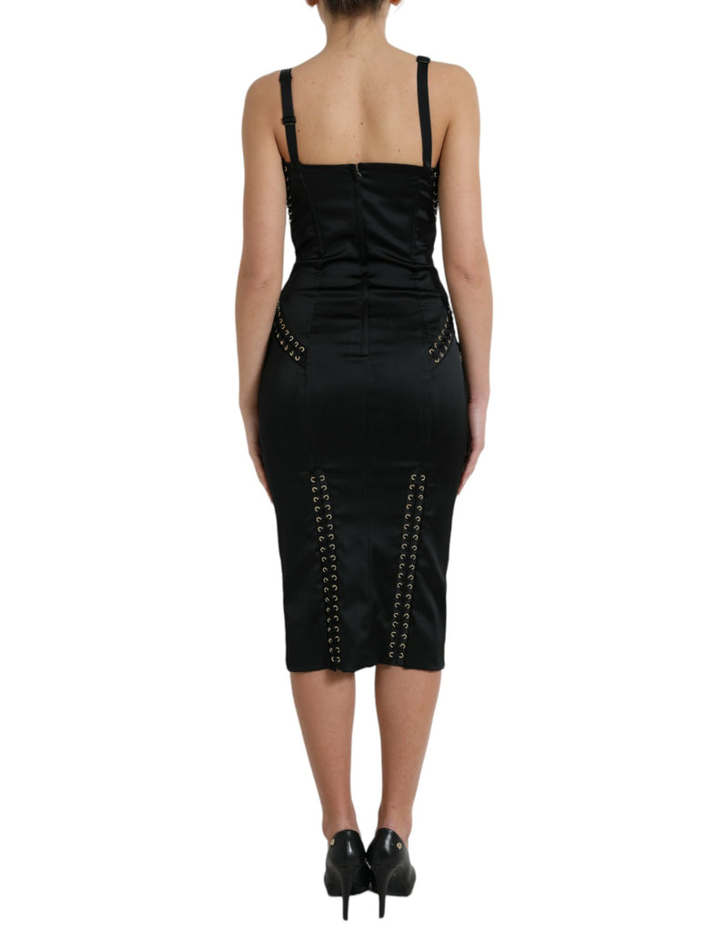 Elegantes schwarzes Schnürmidi-Bodycon-Kleid