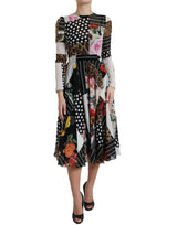 Κομψό Patchwork Silk Midi A-line φόρεμα