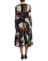 Κομψό Patchwork Silk Midi A-line φόρεμα