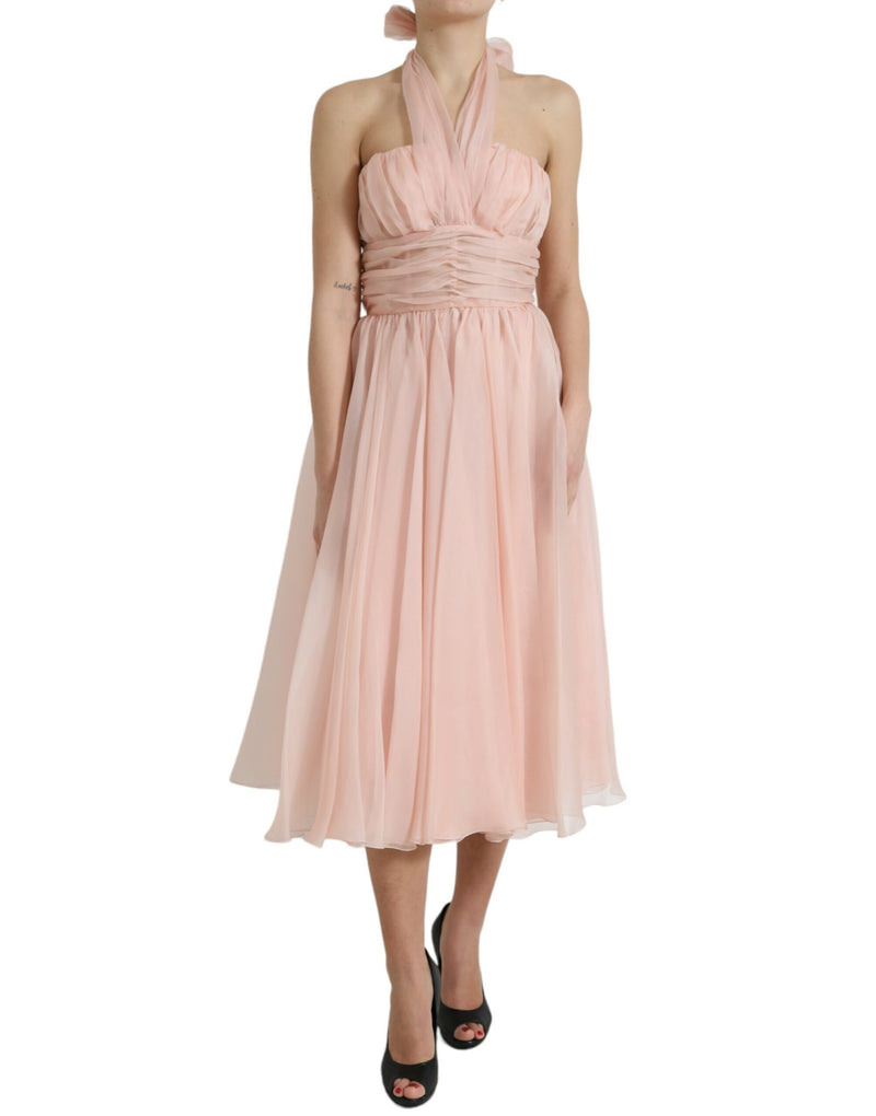 Elegante abito midi di seta in chiffon midi