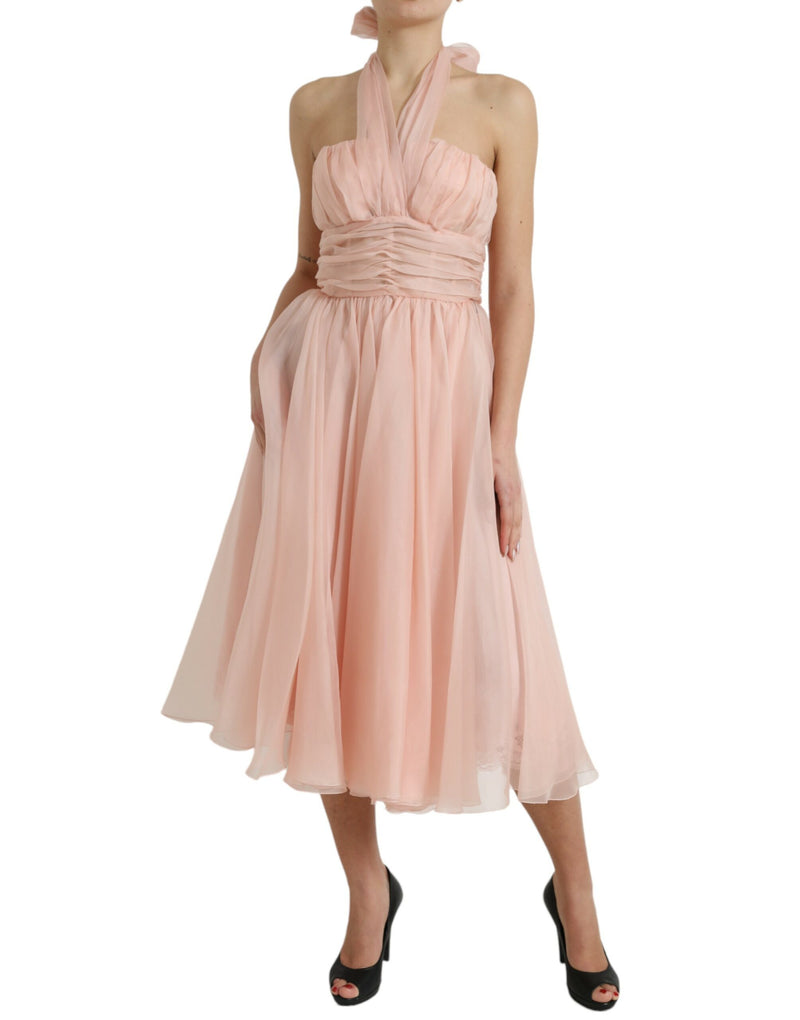 Elegante abito midi di seta in chiffon midi