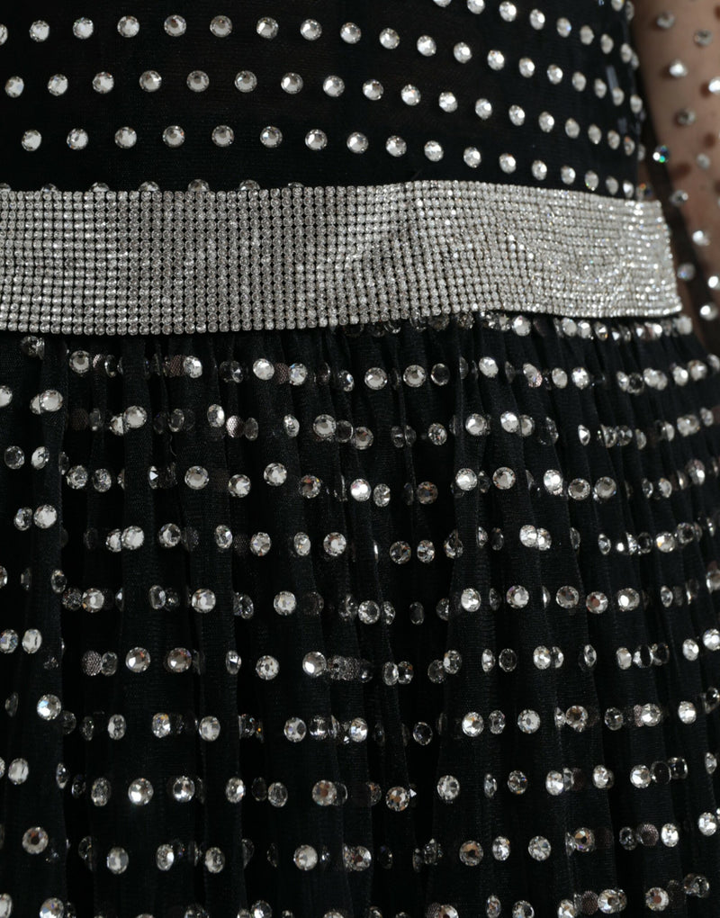 Elegant Crystal-Embellished Long Black Dress