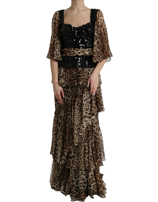 Eleganter Leoparden -Paillettenstufe Kleid