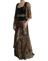 Eleganter Leoparden -Paillettenstufe Kleid