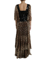 Eleganter Leoparden -Paillettenstufe Kleid